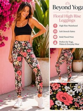 Beyond Yoga Floral High Rise Leggings Women’s Black Pink Floral Activewear